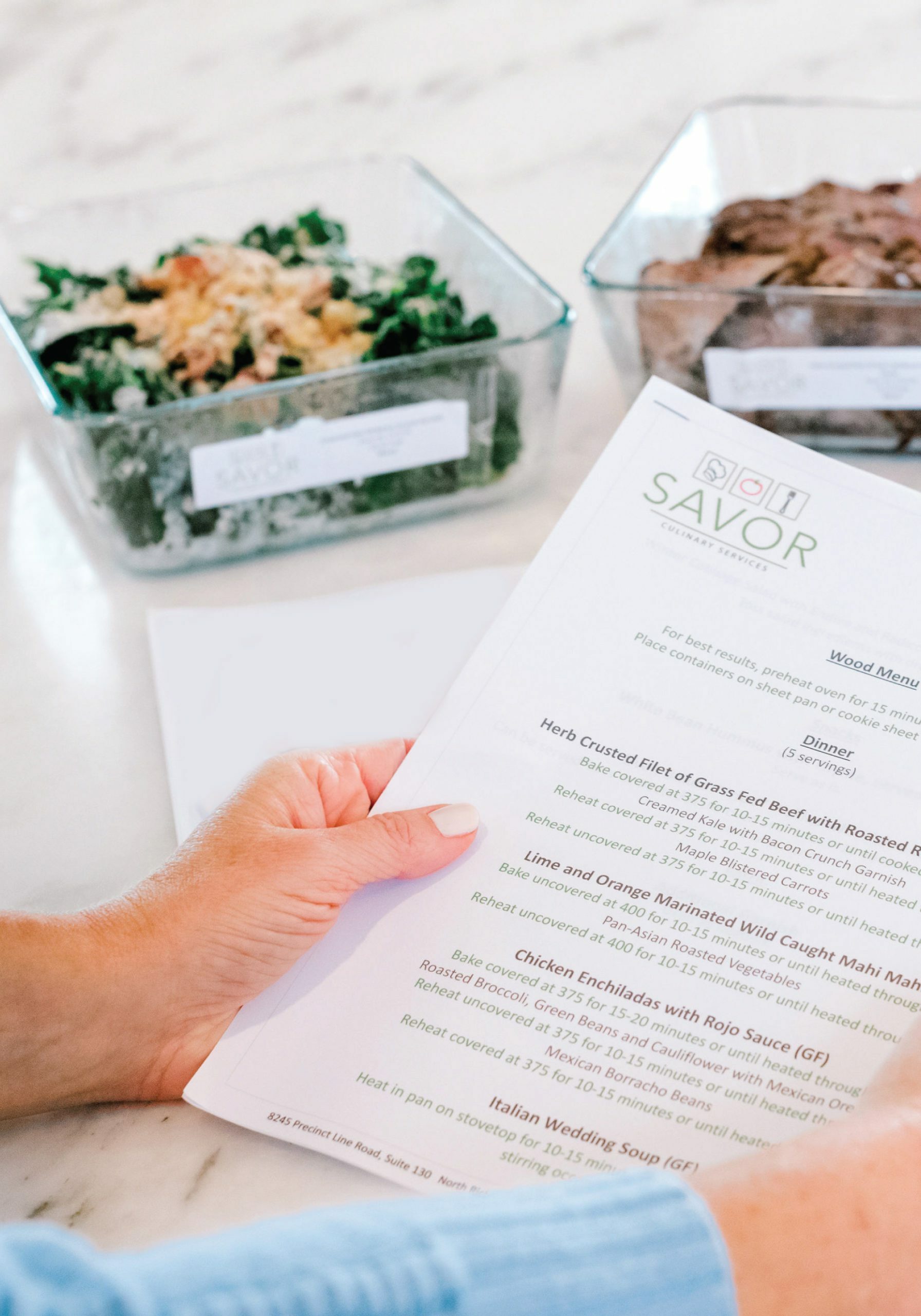 Savor-Culinary-Services-Prepared-Meal-Delivery-Fort-Worth-Texas-Woman-Holding-Menu